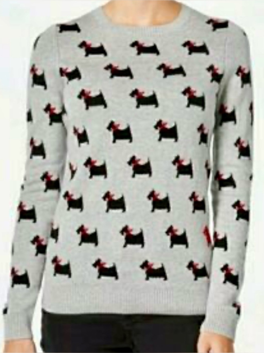 Charter Club Gray Sweater with Black Scotty Dog Walking